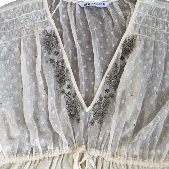 Zara Sexy Sheer Plunging V-Neck Sequin Cocktail Party Beachy Mini Dress M - Picture 15 of 16